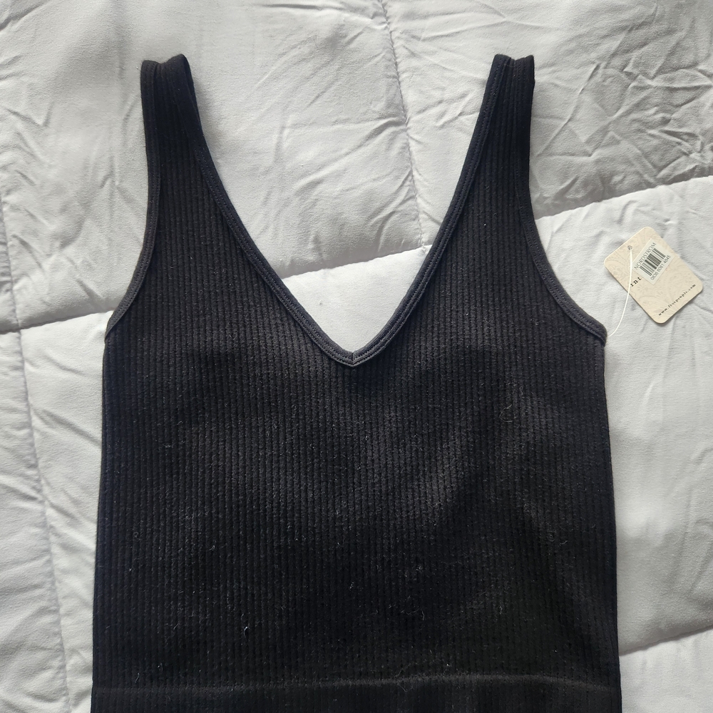 Free People Black Ribbed Tank Top
